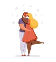 Man and woman hugging and kissing. Colorful flat vector illustration.