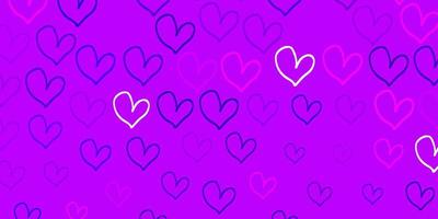 Telón de fondo de vector púrpura claro con corazones dulces.