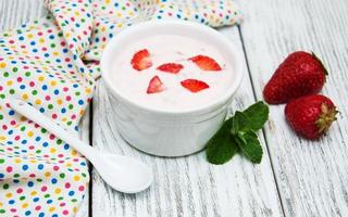 yogurt with fresh strawberries photo