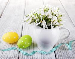 easter eggs and flowers photo