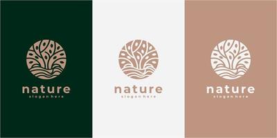 Negative space logo of a tree in a aqua colored circle logo design vector