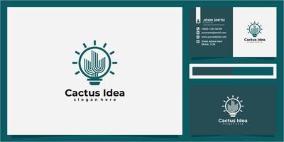 logotipo de cactus combinado con lámpara de bombilla. icono de logotipo y diseño de tarjeta de visita vector