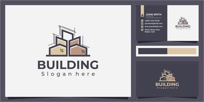 Awesome building concept with line style logo design vector with business card