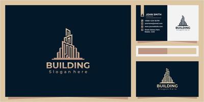 plantilla de logotipo de edificio de gradiente dorado con concepto único moderno con tarjeta de visita vector