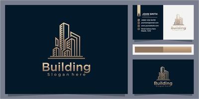 Modern building line style logo design with gold gradient color, building logo vector