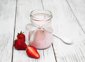 yogurt with fresh strawberries photo