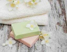 Handmade soap and jasmine flowers photo