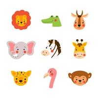 Wild animals portraits vector set. Cute baby animals faces