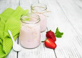 yogurt with fresh strawberries photo