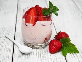 yogurt with fresh strawberries photo