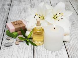 Spa products with white lily photo