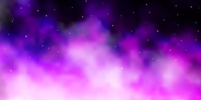 Fondo de vector púrpura claro con estrellas pequeñas y grandes.