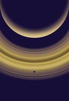 a giant ring planet with its orbiting moon vector