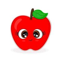 Apple face looking like kawaii cute fruit mascot isolated cartoon in flat style