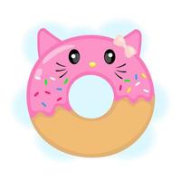 Donut in the form of a cute cat, cute kawaii character vector