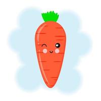 personaje de zanahoria divertido en estilo kawaii, postal o afiche, impreso en empaque, impreso en textiles, camiseta, personaje con cara y sonrisa, ilustración vectorial vector
