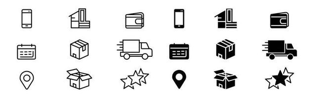 outline icons set about click and collect. Shopping online concepts delivery services steps vector