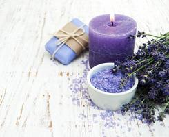 Lavender, sea salt and candle photo
