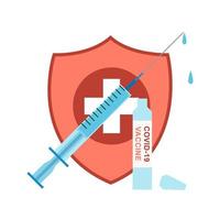 Syringe with cure and a glass bottle with vaccine. Health protection concept vector