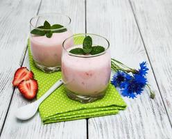 yogurt with fresh strawberries photo