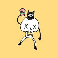 Skull and burger, illustration for t-shirt, poster, sticker, or apparel merchandise. With hipster style. vector