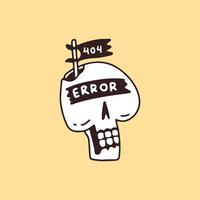 Error skeleton head with 404 flag , illustration for t-shirt, sticker, or apparel merchandise. With retro cartoon style. vector