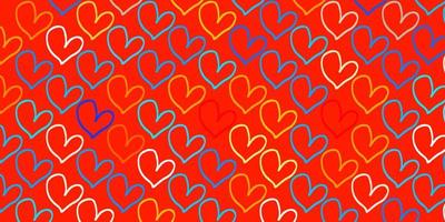 Light Blue, Yellow vector pattern with colorful hearts.