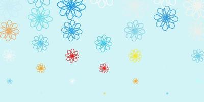 textura de doodle de vector azul claro, amarillo con flores.