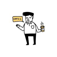 Illustration of a businessman chill out with coffee up, Hand drawn Vector Illustration doodle style