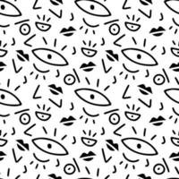 Abstract eyes, lips, and nose, seamless pattern illustration for t-shirt, sticker, or apparel merchandise. With retro cartoon style.