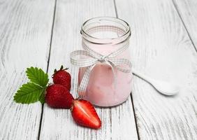 yogurt with fresh strawberries photo