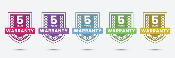 5 years Warranty badge design with shield shape vector