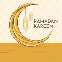 Background of Ramadan Kareem. The month of Ramadan. The moon vector and lanterns are yellow and orange.