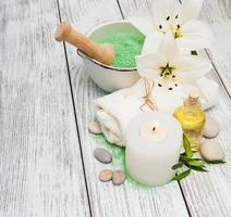 Spa products with white lily photo