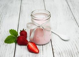 yogurt with fresh strawberries photo