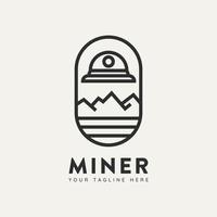 miner minimalist line art logo badge icon design vector