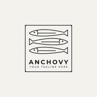 diseño de icono de logotipo de arte de línea simple de pez anchoa vector