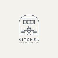 icono de logotipo de arte de línea minimalista de muebles de cocina vector