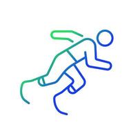 icono de vector lineal de gradiente de atletismo. deportista corre a través de la pista. competencia de un solo deporte. atleta con discapacidad. símbolo de color de línea delgada. pictograma de estilo moderno. dibujo de contorno aislado vectorial