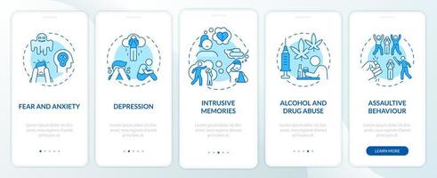 Consequences of hate speech onboarding mobile app page screen. Depression symptoms walkthrough 5 steps graphic instructions with concepts. UI, UX, GUI vector template with linear color illustrations