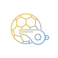 icono de vector lineal de gradiente de entrenamiento físico. balón de fútbol, silbato. actividades deportivas. estilo de vida saludable. símbolo de color de línea delgada. pictograma de estilo moderno. dibujo de contorno aislado vectorial