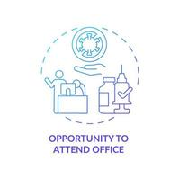 Opportunity to attend office blue gradient concept icon. Mandatory vaccination abstract idea thin line illustration. Workplace incentives. Considerations. Vector isolated outline color drawing