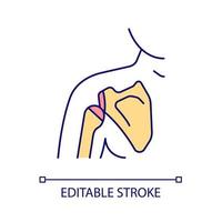 Shoulder joint RGB color icon. Body part. Human anatomy. Joints and bones disorder. Shoulder trauma and injury. Isolated vector illustration. Simple filled line drawing. Editable stroke