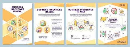 Business incentives in Asia orange brochure template. Booklet print design with linear icons. Vector layouts for presentation, annual reports, ads. Arial-Black, Myriad Pro-Regular fonts used