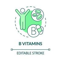 B vitamins green concept icon. Supplements for wellness and fitness abstract idea thin line illustration. Isolated outline drawing. Editable stroke. Roboto-Medium, Myriad Pro-Bold fonts used vector