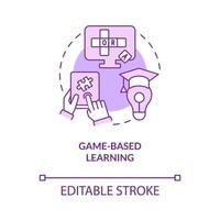 Game based learning purple concept icon. Engagement and motivation. Elearning abstract idea thin line illustration. Isolated outline drawing. Editable stroke. Roboto-Medium, Myriad Pro-Bold fonts used vector