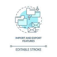 Import and export features turquoise concept icon. Elearning platform abstract idea thin line illustration. Isolated outline drawing. Editable stroke. Roboto-Medium, Myriad Pro-Bold fonts used vector