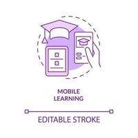 Mobile learning purple concept icon. Remote access. Electronic training abstract idea thin line illustration. Isolated outline drawing. Editable stroke. Roboto-Medium, Myriad Pro-Bold fonts used vector