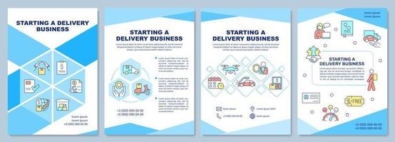 Starting delivery business brochure template. Shipping service. Booklet print design with linear icons. Vector layouts for presentation, annual reports, ads. Arial-Black, Myriad Pro-Regular fonts used