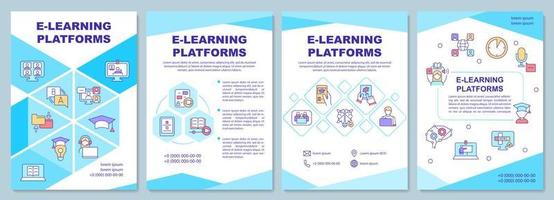 plantilla de folleto de plataformas de aprendizaje electrónico. educación en línea. diseño de impresión de folletos con iconos lineales. diseños vectoriales para presentación, informes anuales, anuncios. arial-black, innumerables fuentes pro-regulares utilizadas vector